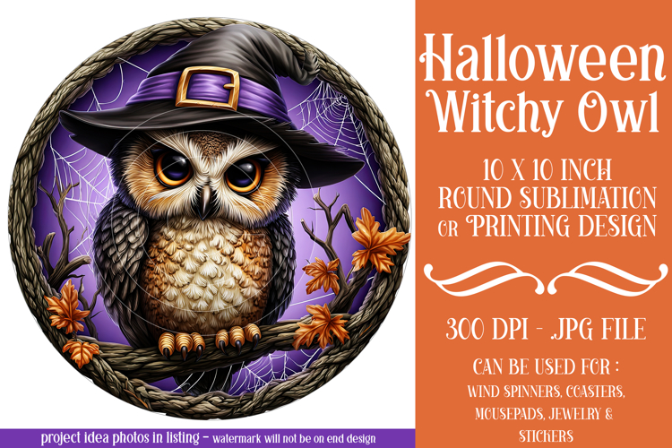 Halloween Wind Spinner, Owl Round Design, Witchy Owl, d2