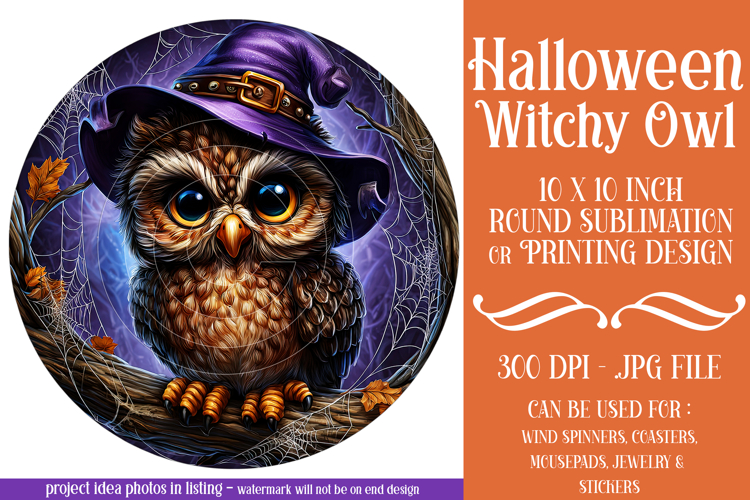 Halloween Wind Spinner, Owl Round Design, Witchy Owl, d4