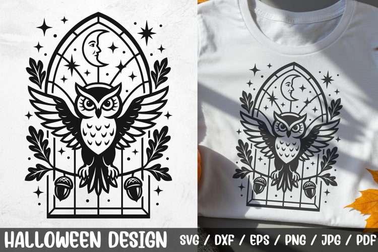 Halloween Owl Stained Glass SVG|Gothic Window Spooky Design