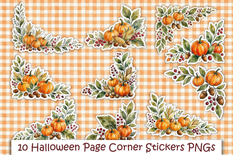 10 Cute Halloween Page Corner Stickers PNG