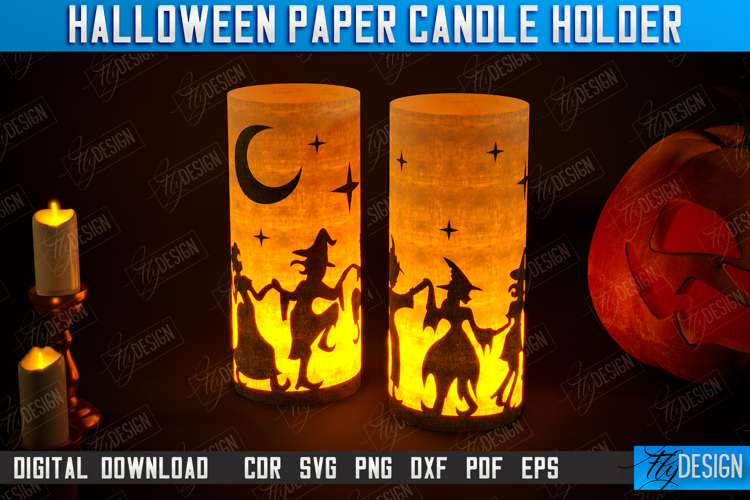 Halloween Paper Candle Holder | Shadow Lantern Paper Cut example image 1
