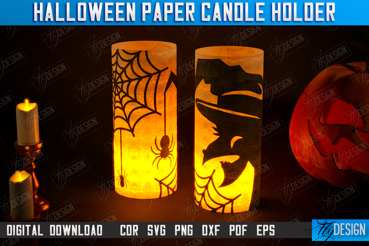 Halloween Paper Candle Holder | Shadow Lantern Paper Cut example image 1