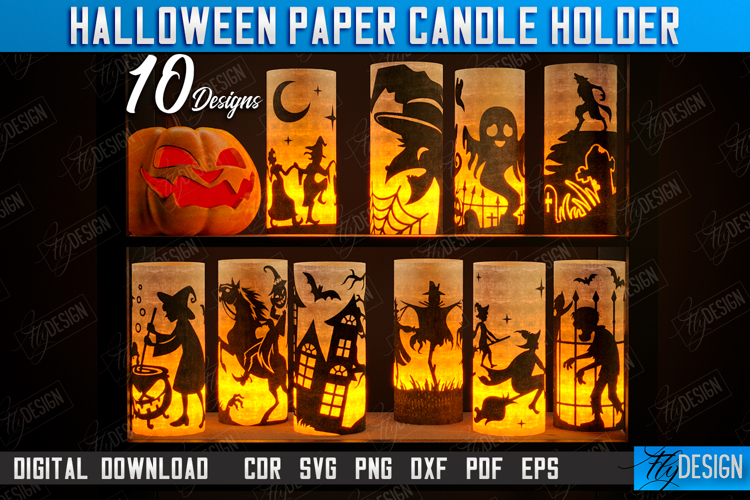 Halloween Paper Candle Holder Bundle, Shadow Lantern SVG