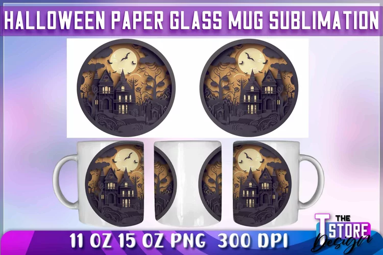 Halloween Paper Glass Mug Sublimation | 11 oz 15 oz Mug v.2