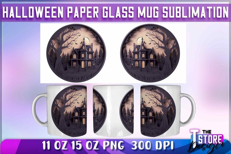 Halloween Paper Glass Mug Sublimation | 11 oz 15 oz Mug v.2 example image 1