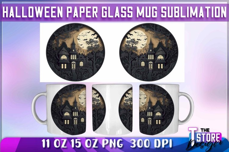 Halloween Paper Glass Mug Sublimation | 11 oz 15 oz Mug v.2 example image 1