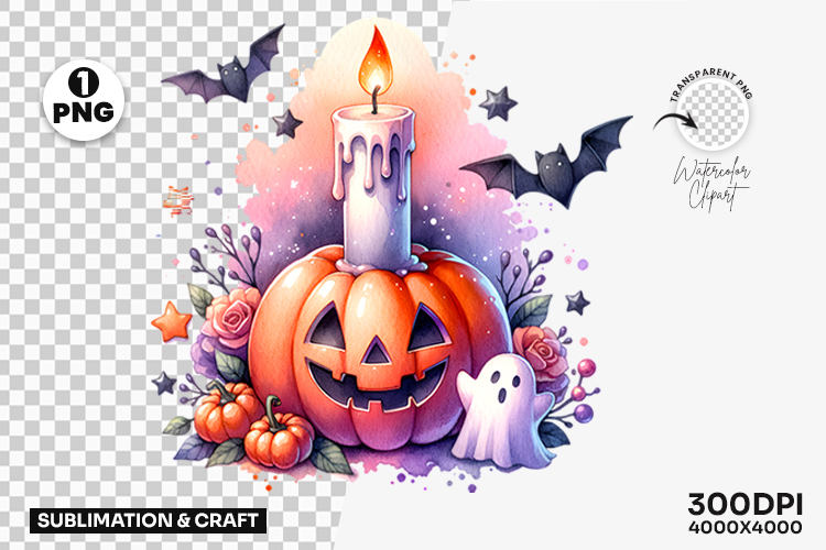 Halloween Pastel Candle Pumpkin Clipart Sublimation Design