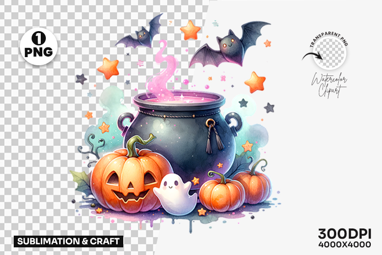 Halloween Pastel Cauldron Potion Pumpkin Clipart Sublimation