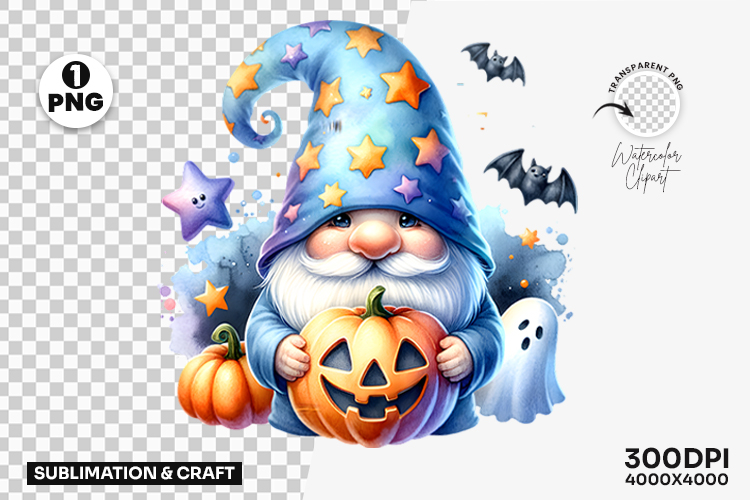 Halloween Pastel Gnome Witch Pumpkin Clipart Sublimation PNG