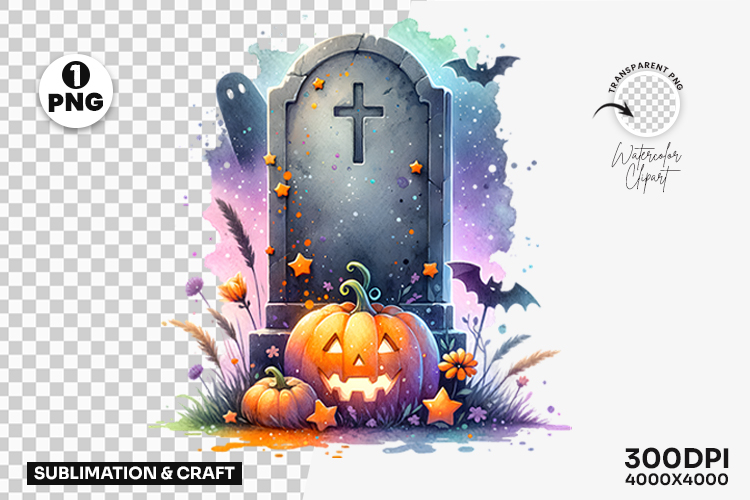 Halloween Pastel Gravestone Pumpkin Bat Clipart Sublimation