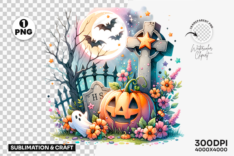 Halloween Pastel Graveyard Pumpkin Clipart Sublimation
