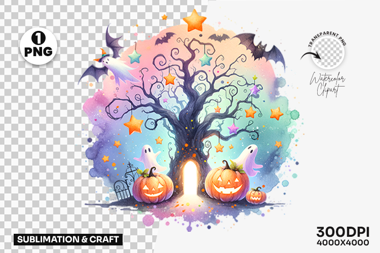 Halloween Pastel Halloween Tree Pumpkin Clipart Sublimation
