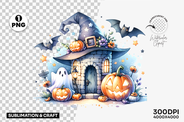 Halloween Pastel Haunted House Pumpkin Clipart Sublimation