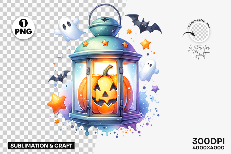 Halloween Pastel Lantern Pumpkin Clipart Sublimation Design