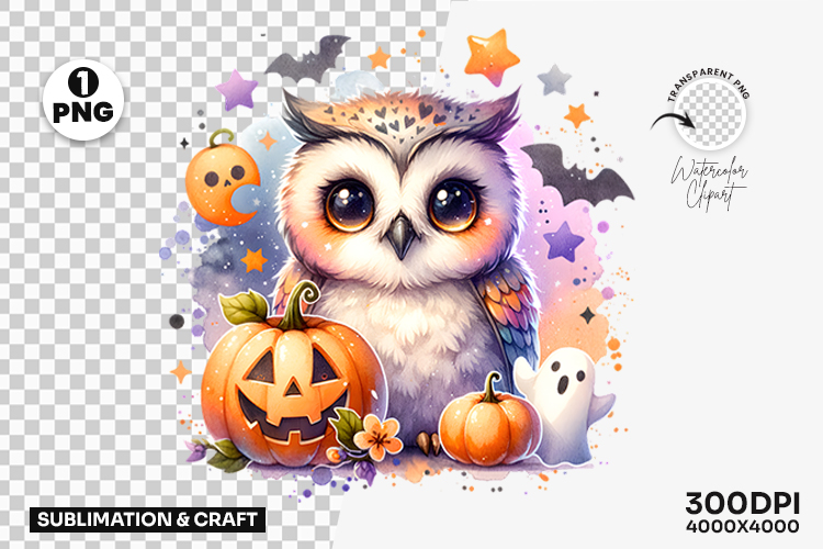 Halloween Pastel Owl Pumpkin Stars Clipart Sublimation