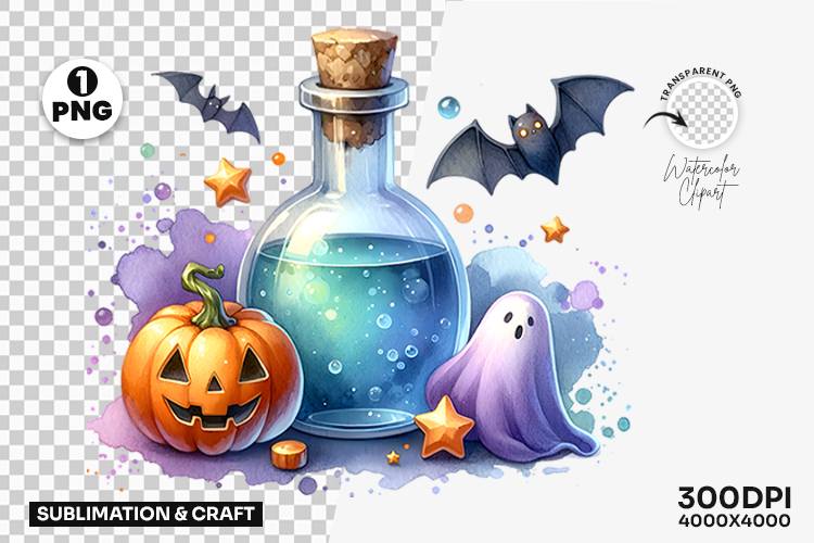 Halloween Pastel Potion Bottle Pumpkin Clipart Sublimation