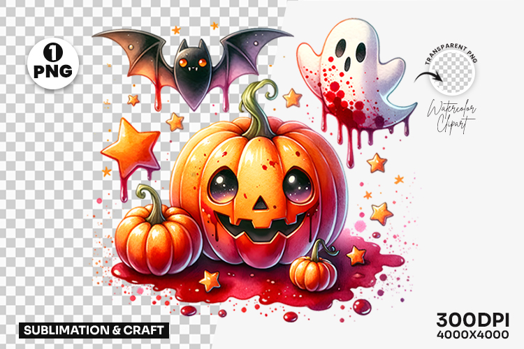 Halloween Pastel Pumpkin Bat Ghost Clipart Sublimation PNG