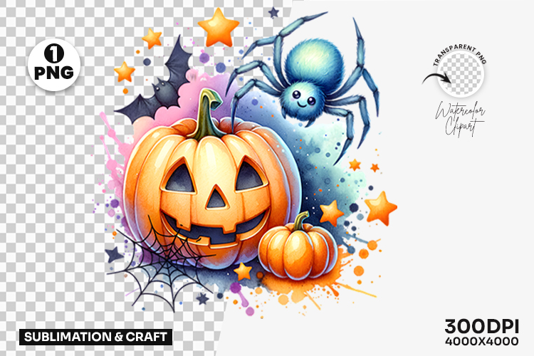 Halloween Pastel Pumpkin Bats Stars Clipart Sublimation