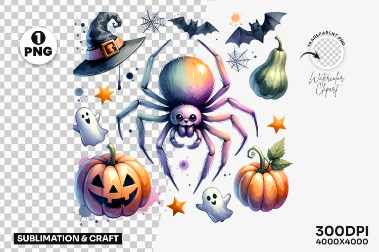 Halloween Pastel Spider Pumpkin Ghost Clipart Sublimation