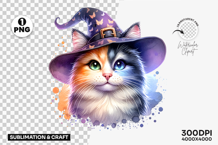 Halloween Pastel Witch Cat Pumpkin Clipart Sublimation PNG