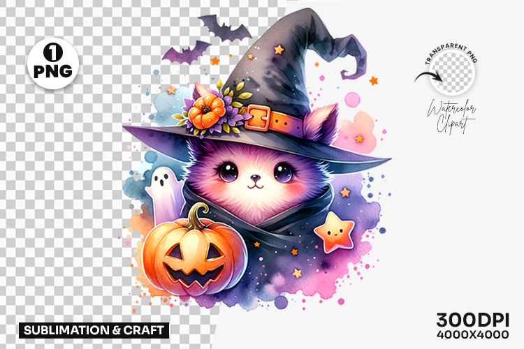 Halloween Pastel Witch Hat Pumpkin Magic Clipart Sublimation