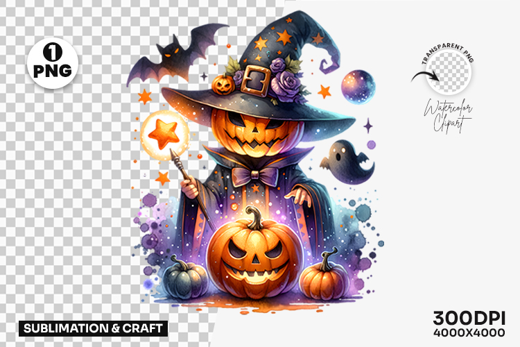 Halloween Pastel Witch Pumpkin Broom Clipart Sublimation PNG