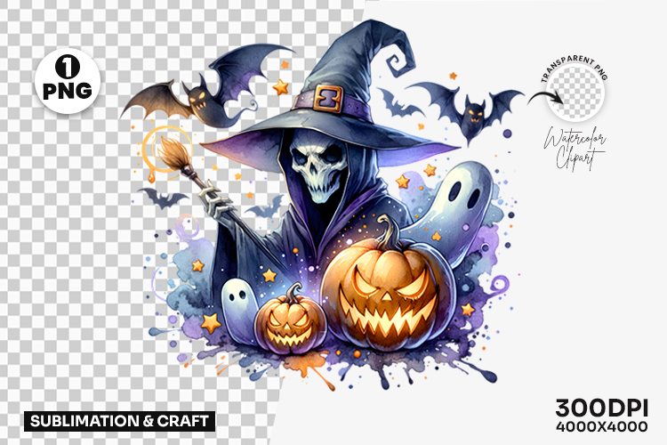 . Halloween Pastel Witch Pumpkin Stars Clipart Sublimation
