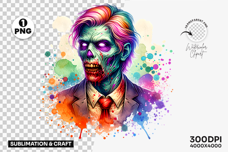Halloween Pastel Zombie Portrait Clipart PNG Sublimation