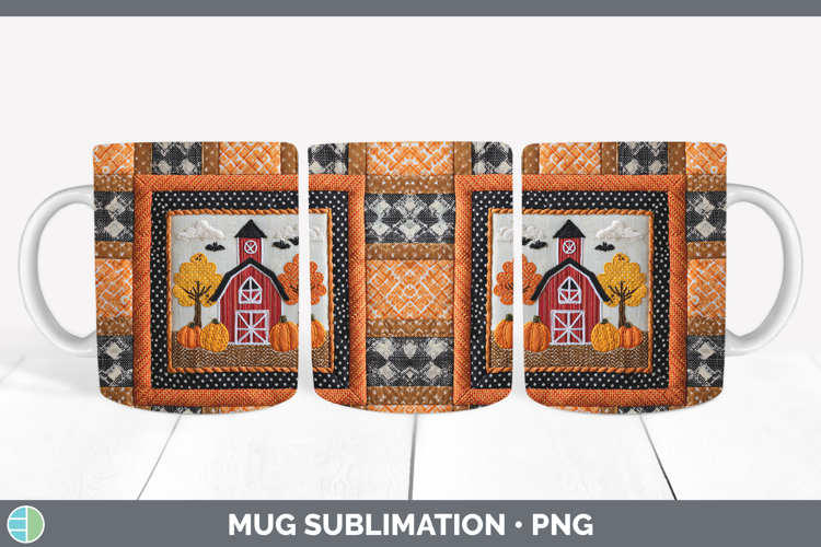 Barn Halloween Patchwork Mug Wrap Sublimation Design