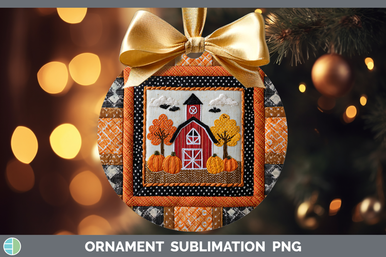 Barn Halloween Patchwork Ornament Sublimation Design