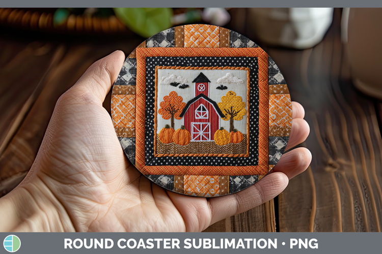 Barn Halloween Patchwork Round Coaster Sublimation Design