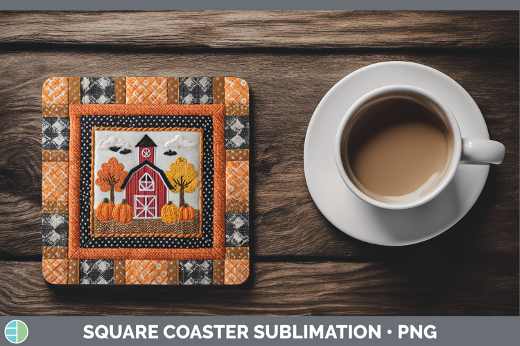 Barn Halloween Patchwork Square Coaster Sublimation Design