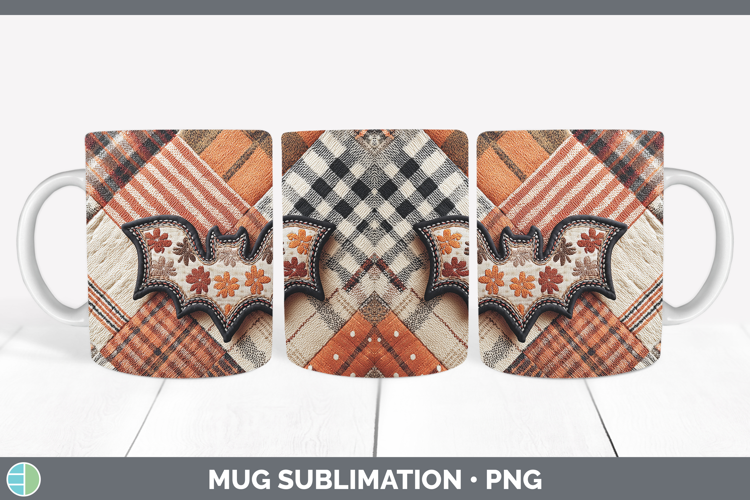 Bats Halloween Patchwork Mug Wrap Sublimation Design