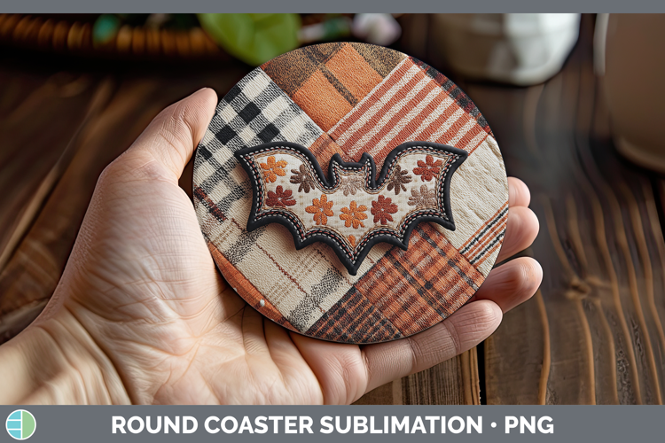 Bats Halloween Patchwork Round Coaster Sublimation Design