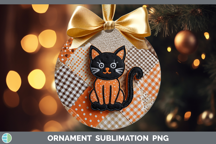 Black Cat Halloween Patchwork Ornament Sublimation Design