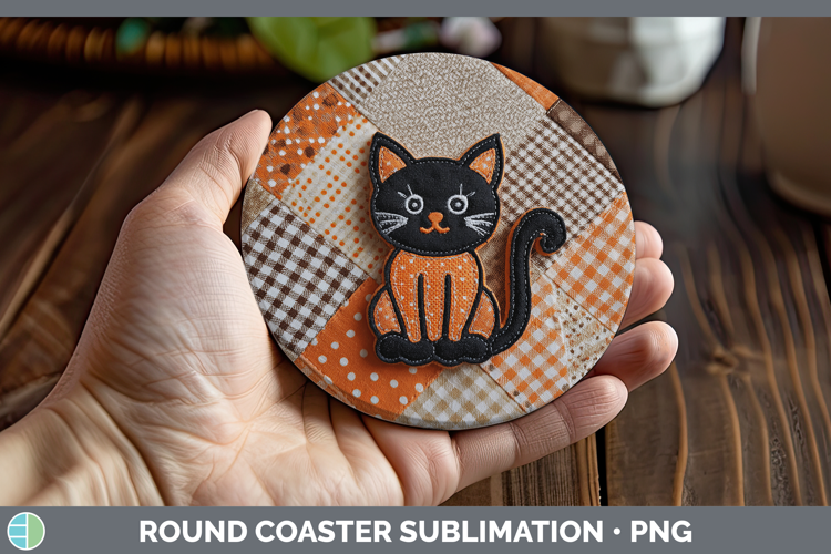 Black Cat Halloween Patchwork Round Coaster Sublimation Desi
