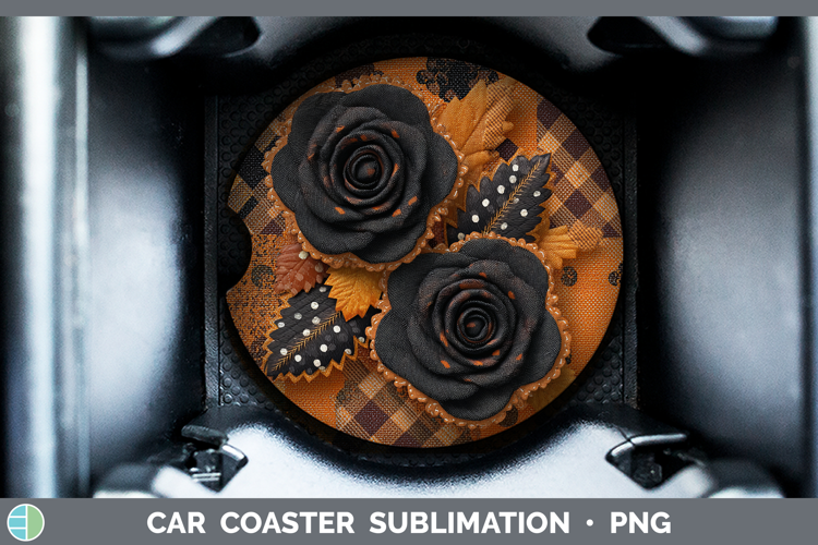 Black Roses Halloween Patchwork Car Coaster Sublimation Desi