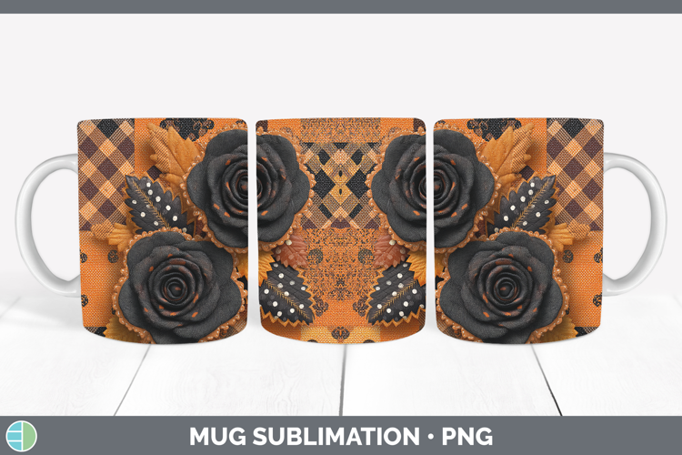 Black Roses Halloween Patchwork Mug Wrap Sublimation Design
