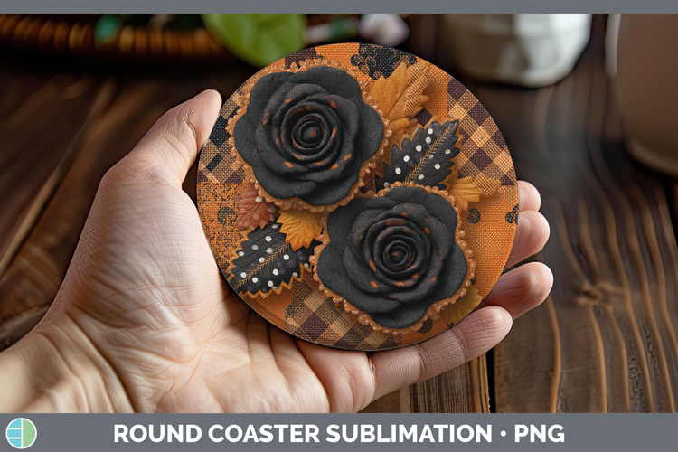 Black Roses Halloween Patchwork Round Coaster Sublimation De