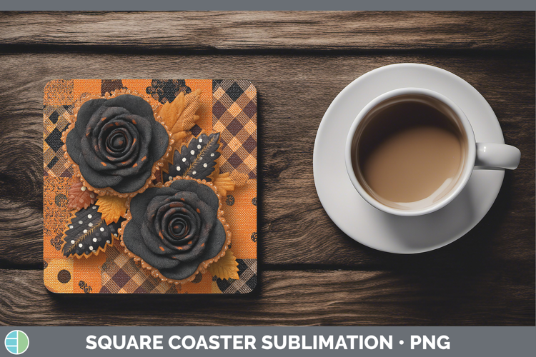 Black Roses Halloween Patchwork Square Coaster Sublimation D