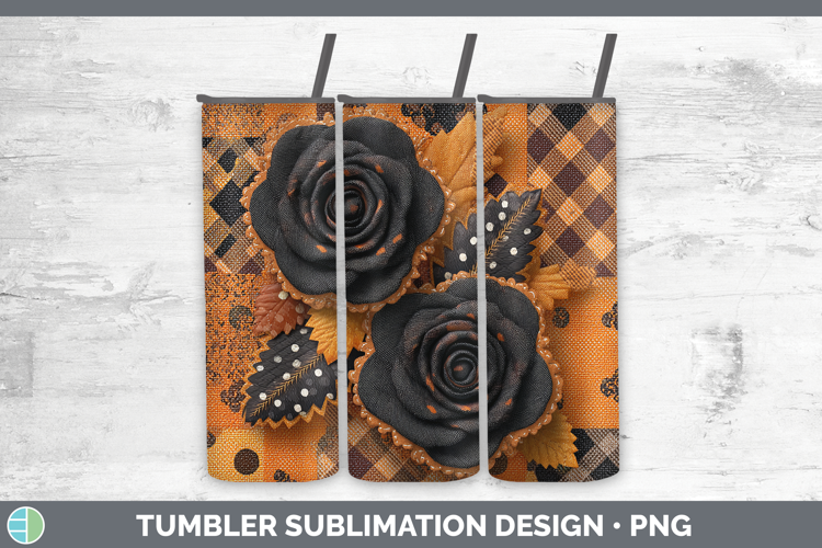 Black Roses Halloween Patchwork Tumbler Sublimation Design