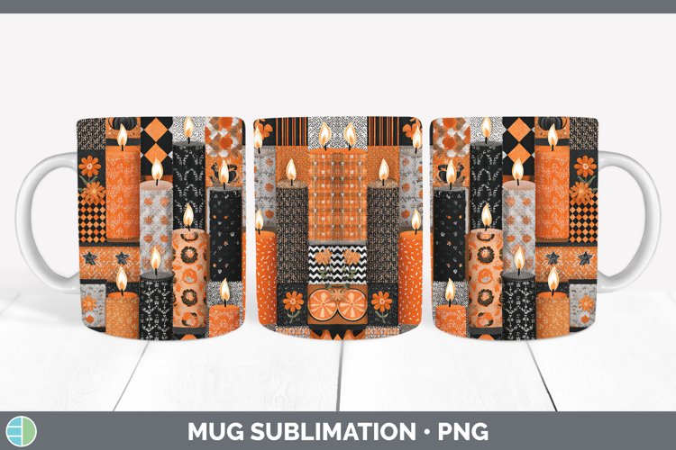 Candle Halloween Patchwork Mug Wrap Sublimation Design