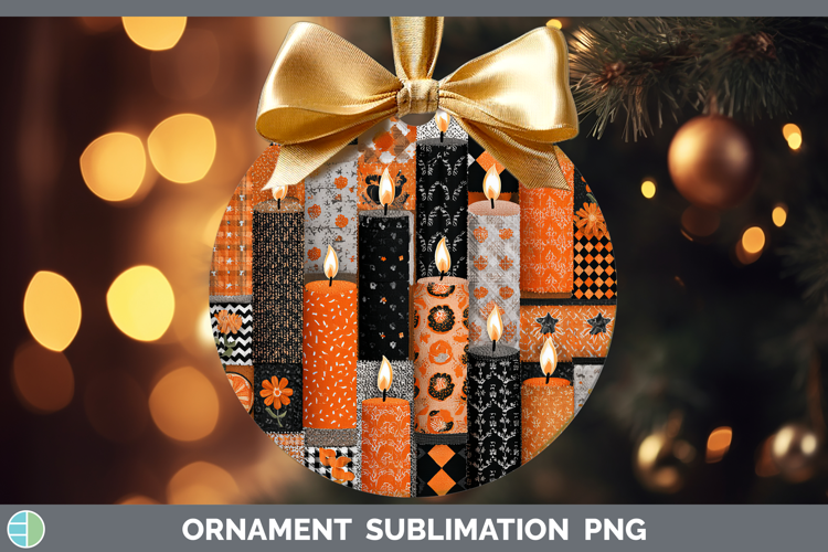 Candle Halloween Patchwork Ornament Sublimation Design