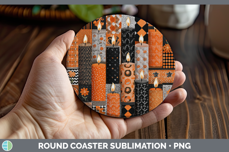 Candle Halloween Patchwork Round Coaster Sublimation Design