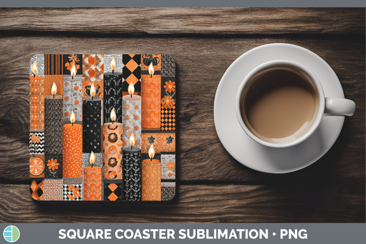Candle Halloween Patchwork Square Coaster Sublimation Design