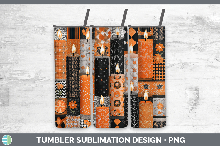 Candle Halloween Patchwork Tumbler Sublimation Design