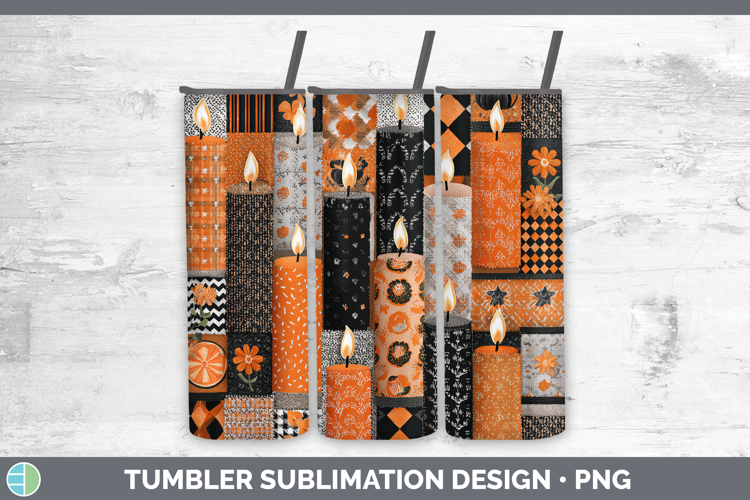 Candle Halloween Patchwork Tumbler Sublimation Design