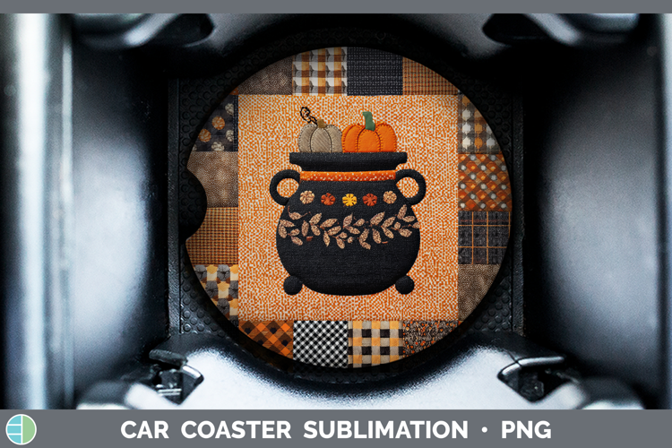 Cauldron Halloween Patchwork Car Coaster Sublimation Design