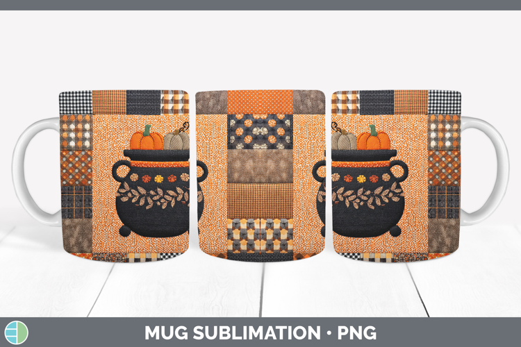Cauldron Halloween Patchwork Mug Wrap Sublimation Design