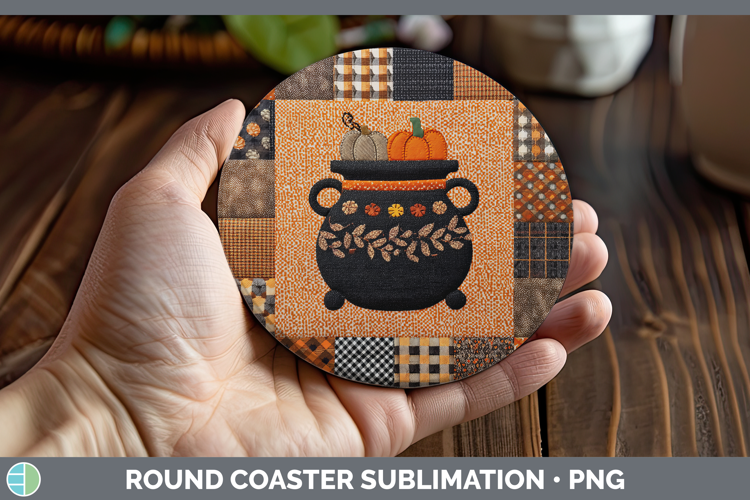 Cauldron Halloween Patchwork Round Coaster Sublimation Desig
